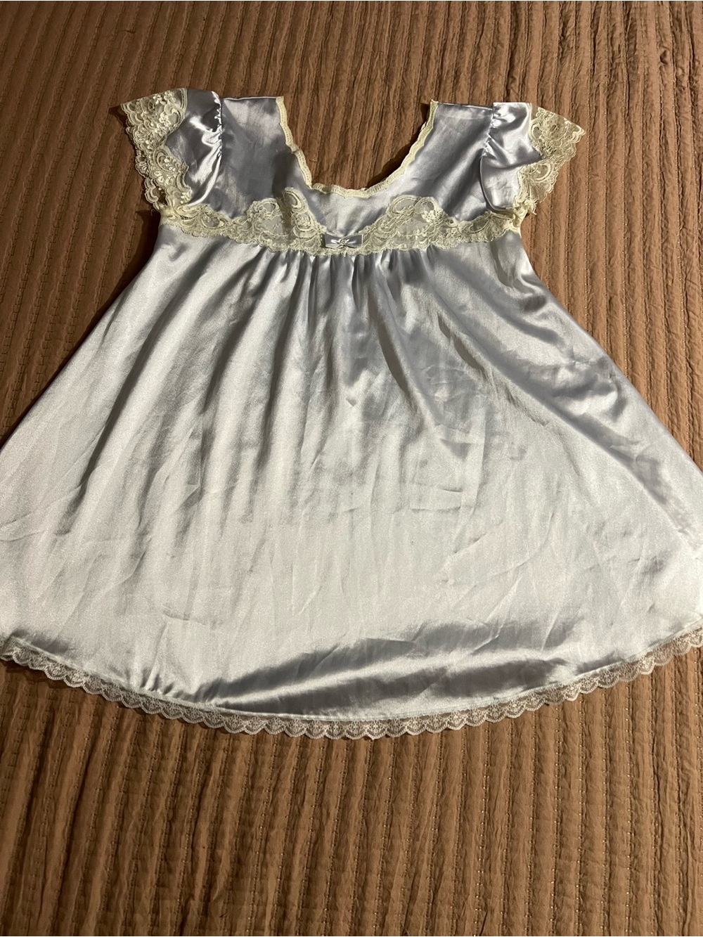 Dior Pale Blue Satin Lace-Trim Chemise - Picture 2 of 5